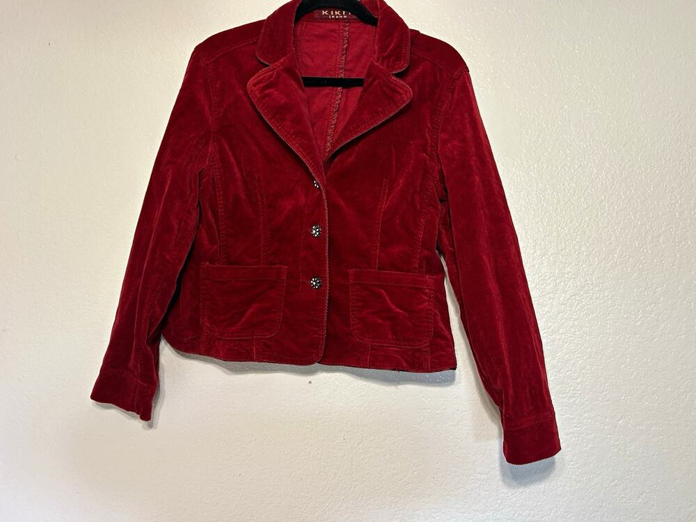 Vintage Kikit Jeans Red Velvet Corduroy Blazer Jacket Jeweled Buttons Size L